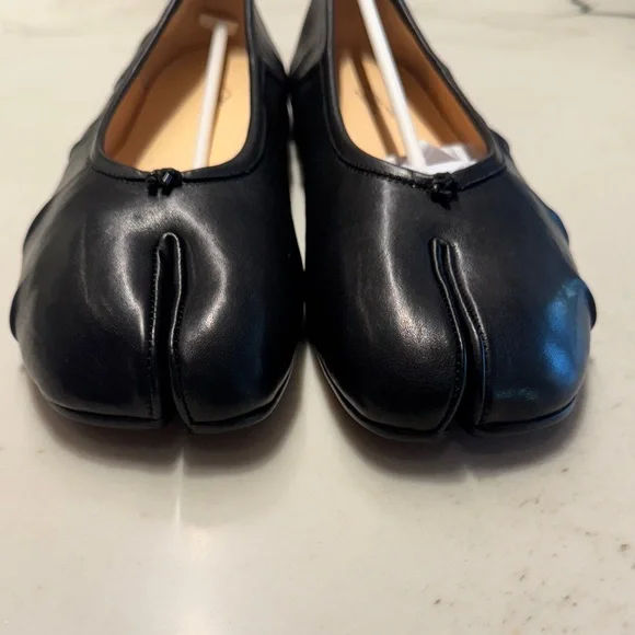 WoodchuckSato Black Leather Split-Toe Tabi Fold Ballerina Ballet Flats - Picture 6 of 12